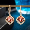 image:imageAustrian Crystal Halo Cushion Cut Square Drop Dangle Earrings for Women 14K Gold Plated Hypoallergenic Jewelry GiftsRose Pink
