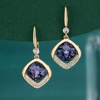 image:imageAustrian Crystal Halo Cushion Cut Square Drop Dangle Earrings for Women 14K Gold Plated Hypoallergenic Jewelry GiftsTanzanite