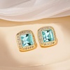 image:imageAustrian Crystal Halo Square Birthstone Stud Earrings for Women  14K gold plated brasssquare austrian crystalSparkle halo CZ gift boxbutterfly claspAquamarine