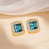image:imageAustrian Crystal Halo Square Birthstone Stud Earrings for Women  14K gold plated brasssquare austrian crystalSparkle halo CZ gift boxbutterfly claspDenim Blue