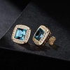 image:imageAustrian Crystal Halo Square Birthstone Stud Earrings for Women  14K gold plated brasssquare austrian crystalSparkle halo CZ gift boxbutterfly claspDenim Blue