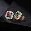 image:imageAustrian Crystal Halo Square Birthstone Stud Earrings for Women  14K gold plated brasssquare austrian crystalSparkle halo CZ gift boxbutterfly claspRainbow