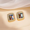 image:imageAustrian Crystal Halo Square Birthstone Stud Earrings for Women  14K gold plated brasssquare austrian crystalSparkle halo CZ gift boxbutterfly claspRainbow