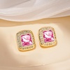 image:imageAustrian Crystal Halo Square Birthstone Stud Earrings for Women  14K gold plated brasssquare austrian crystalSparkle halo CZ gift boxbutterfly claspRose Pink