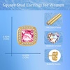 image:imageAustrian Crystal Halo Square Birthstone Stud Earrings for Women  14K gold plated brasssquare austrian crystalSparkle halo CZ gift boxbutterfly claspRose Pink