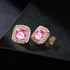 image:imageAustrian Crystal Halo Square Birthstone Stud Earrings for Women  14K gold plated brasssquare austrian crystalSparkle halo CZ gift boxbutterfly claspRose Pink