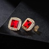 image:imageAustrian Crystal Halo Square Birthstone Stud Earrings for Women  14K gold plated brasssquare austrian crystalSparkle halo CZ gift boxbutterfly claspRuby