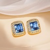 image:imageAustrian Crystal Halo Square Birthstone Stud Earrings for Women  14K gold plated brasssquare austrian crystalSparkle halo CZ gift boxbutterfly claspSapphire
