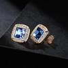 image:imageAustrian Crystal Halo Square Birthstone Stud Earrings for Women  14K gold plated brasssquare austrian crystalSparkle halo CZ gift boxbutterfly claspSapphire