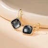 image:imageAustrian Crystal Halo Square Dangle Drop Earrings for Women  14K gold plated brasssecure leverbacksimple square designgift boxBlack