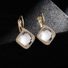image:imageAustrian Crystal Halo Square Dangle Drop Earrings for Women  14K gold plated brasssecure leverbacksimple square designgift boxClear White