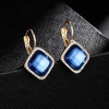 image:imageAustrian Crystal Halo Square Dangle Drop Earrings for Women  14K gold plated brasssecure leverbacksimple square designgift boxDark Blue