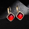 image:imageAustrian Crystal Halo Square Dangle Drop Earrings for Women  14K gold plated brasssecure leverbacksimple square designgift boxRed