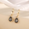 image:imageAustrian Crystal Halo Teardrop Dangle Earrings for Women  14K gold plated brasssecure leverbacksmall teardrop crystalgift boxBlack