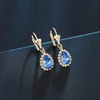 image:imageAustrian Crystal Halo Teardrop Dangle Earrings for Women  14K gold plated brasssecure leverbacksmall teardrop crystalgift boxSapphire