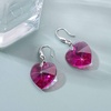 image:imageAustrian Crystal Heart Dangle Hook Earrings for Women  14K white gold plated brassgift boxValentines Day giftFuchsia