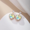image:imageAustrian Crystal Heart Stud Dangle Earrings for Women  14K gold plated brassbutterfly claspShiny heart crystalhalo earringsgift boxAurora Borealis