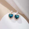 image:imageAustrian Crystal Heart Stud Dangle Earrings for Women  14K gold plated brassbutterfly claspShiny heart crystalhalo earringsgift boxBermuda Blue