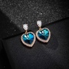 image:imageAustrian Crystal Heart Stud Dangle Earrings for Women  14K gold plated brassbutterfly claspShiny heart crystalhalo earringsgift boxBermuda Blue