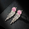 image:imageAustrian Crystal Long Tassel Dangling Drop Earrings for Women Round Leverback Earrings 14K Gold Plated Hypoallergenic Jewelry GiftPink