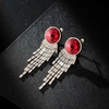 image:imageAustrian Crystal Long Tassel Dangling Drop Earrings for Women Round Leverback Earrings 14K Gold Plated Hypoallergenic Jewelry GiftRed