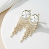 image:imageAustrian Crystal Long Tassel Dangling Drop Earrings for Women Round Leverback Earrings 14K Gold Plated Hypoallergenic Jewelry GiftWhite