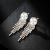 image:imageAustrian Crystal Long Tassel Dangling Drop Earrings for Women Round Leverback Earrings 14K Gold Plated Hypoallergenic Jewelry GiftWhite