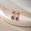 image:imageAustrian Crystal Rectangle Drop Leverback Earrings for Women  14K gold plated brassRectangle crystalsecure leverbackgift boxPinkGoldtone