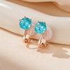 image:imageAustrian Crystal Round Cilp On Stud Earrings for Women  14K gold plated brassround crystalnonpierced cliponsoft silicone padsgift boxAquamarineGoldtone