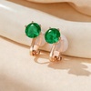 image:imageAustrian Crystal Round Cilp On Stud Earrings for Women  14K gold plated brassround crystalnonpierced cliponsoft silicone padsgift boxEmeraldGoldtone