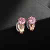 image:imageAustrian Crystal Round Cilp On Stud Earrings for Women  14K gold plated brassround crystalnonpierced cliponsoft silicone padsgift boxPinkGoldtone
