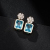 image:imageAustrian Crystal Square Dangle Drop Stud Earrings for Women  square austrian crystalbutterfly claspcute flower design14K gold plated brassgift boxAquamarine