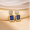 image:imageAustrian Crystal Square Dangle Drop Stud Earrings for Women  square austrian crystalbutterfly claspcute flower design14K gold plated brassgift boxDark Blue