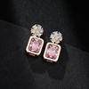 image:imageAustrian Crystal Square Dangle Drop Stud Earrings for Women  square austrian crystalbutterfly claspcute flower design14K gold plated brassgift boxPink