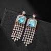 image:imageAustrian Crystal Square Tassel Dangle Drop Earrings for Women  14K gold plated brassSquare Austrian CrystalSparkle CZ TasselProm Party EarringsAquamarine