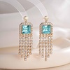 image:imageAustrian Crystal Square Tassel Dangle Drop Earrings for Women  14K gold plated brassSquare Austrian CrystalSparkle CZ TasselProm Party EarringsAquamarine