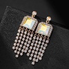 image:imageAustrian Crystal Square Tassel Dangle Drop Earrings for Women  14K gold plated brassSquare Austrian CrystalSparkle CZ TasselProm Party EarringsAurora Borealis