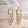 image:imageAustrian Crystal Square Tassel Dangle Drop Earrings for Women  14K gold plated brassSquare Austrian CrystalSparkle CZ TasselProm Party EarringsAurora Borealis