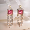 image:imageAustrian Crystal Square Tassel Dangle Drop Earrings for Women  14K gold plated brassSquare Austrian CrystalSparkle CZ TasselProm Party EarringsRose Pink