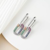image:imageAustrian Crystals Paperclip Drop Earrings for Women 14K Gold Plated Double Huggie Dangle Earrings Hypoallergenic Sparkly JewelryMulticolor Oval DropSilvertone