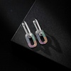 image:imageAustrian Crystals Paperclip Drop Earrings for Women 14K Gold Plated Double Huggie Dangle Earrings Hypoallergenic Sparkly JewelryMulticolor Oval DropSilvertone