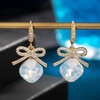 image:imageCushion Cut Austrian Crystal Bow Dangle Drop Earrings for Women  14K gold plated brasscushion cut crystalcute bow designhook earringsgift boxAir Blue Opal
