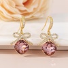 image:imageCushion Cut Austrian Crystal Bow Dangle Drop Earrings for Women  14K gold plated brasscushion cut crystalcute bow designhook earringsgift boxAntique Pink