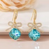 image:imageCushion Cut Austrian Crystal Bow Dangle Drop Earrings for Women  14K gold plated brasscushion cut crystalcute bow designhook earringsgift boxAquamarine