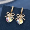 image:imageCushion Cut Austrian Crystal Bow Dangle Drop Earrings for Women  14K gold plated brasscushion cut crystalcute bow designhook earringsgift boxAurora Borealis
