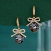 image:imageCushion Cut Austrian Crystal Bow Dangle Drop Earrings for Women  14K gold plated brasscushion cut crystalcute bow designhook earringsgift boxBlack