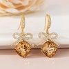 image:imageCushion Cut Austrian Crystal Bow Dangle Drop Earrings for Women  14K gold plated brasscushion cut crystalcute bow designhook earringsgift boxLight Topaz