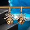 image:imageCushion Cut Austrian Crystal Bow Dangle Drop Earrings for Women  14K gold plated brasscushion cut crystalcute bow designhook earringsgift boxLight Topaz