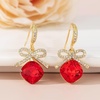 image:imageCushion Cut Austrian Crystal Bow Dangle Drop Earrings for Women  14K gold plated brasscushion cut crystalcute bow designhook earringsgift boxRed