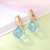 image:imageEVEVIC Austrian Crystal Cube Drop Leverback Earrings for Women  14K Rose GoldPlated HypoallergenicGeometric Cube EarringsCrystal Dangle StyleSecure Leverback ClosureGift for WomenAquamarine